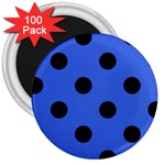 Polka Dots - Black on Royal Blue 3  Magnet (100 pack)