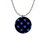 Polka Dots - Royal Blue on Black 1  Button Necklace