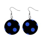 Polka Dots - Royal Blue on Black 1  Button Earrings