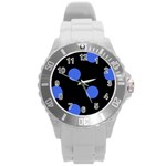 Polka Dots - Royal Blue on Black Round Plastic Sport Watch (L)