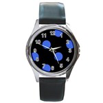 Polka Dots - Royal Blue on Black Round Metal Watch