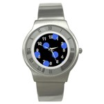 Polka Dots - Royal Blue on Black Stainless Steel Watch