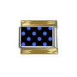 Polka Dots - Royal Blue on Black Gold Trim Italian Charm (9mm)