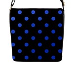 Polka Dots - Royal Blue on Black Flap Closure Messenger Bag (L)