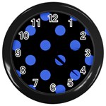 Polka Dots - Royal Blue on Black Wall Clock (Black)