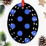 Polka Dots - Royal Blue on Black Oval Filigree Ornament (Two Sides)