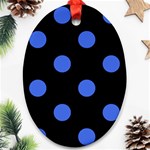 Polka Dots - Royal Blue on Black Oval Ornament (Two Sides)