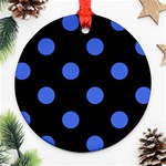 Polka Dots - Royal Blue on Black Round Ornament (Two Sides)