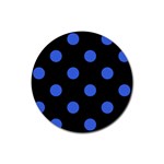Polka Dots - Royal Blue on Black Rubber Coaster (Round)