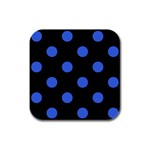 Polka Dots - Royal Blue on Black Rubber Square Coaster (4 pack)