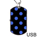 Polka Dots - Royal Blue on Black Dog Tag USB Flash (One Side)