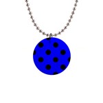 Polka Dots - Black on Blue 1  Button Necklace