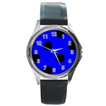 Polka Dots - Black on Blue Round Metal Watch