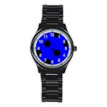 Polka Dots - Black on Blue Stainless Steel Round Watch