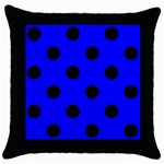 Polka Dots - Black on Blue Throw Pillow Case (Black)