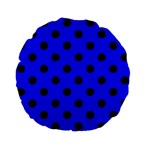 Polka Dots - Black on Blue Standard 15  Premium Flano Round Cushion