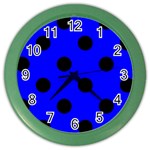 Polka Dots - Black on Blue Color Wall Clock