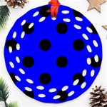 Polka Dots - Black on Blue Round Filigree Ornament (Two Sides)