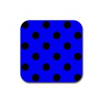 Polka Dots - Black on Blue Rubber Coaster (Square)