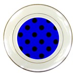 Polka Dots - Black on Blue Porcelain Plate