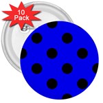 Polka Dots - Black on Blue 3  Button (10 pack)