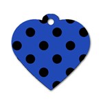 Polka Dots - Black on Cerulean Blue Dog Tag Heart (One Side)