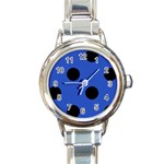 Polka Dots - Black on Cerulean Blue Round Italian Charm Watch