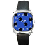Polka Dots - Black on Cerulean Blue Square Metal Watch