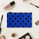 Polka Dots - Black on Cerulean Blue Cosmetic Bag (S)