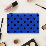 Polka Dots - Black on Cerulean Blue Cosmetic Bag (M)