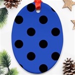 Polka Dots - Black on Cerulean Blue Oval Ornament (Two Sides)