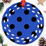 Polka Dots - Black on Cerulean Blue Ornament (Round Filigree)
