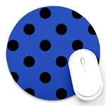 Polka Dots - Black on Cerulean Blue Round Mousepad