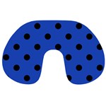 Polka Dots - Black on Cerulean Blue Travel Neck Pillow