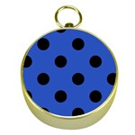 Polka Dots - Black on Cerulean Blue Gold Compass