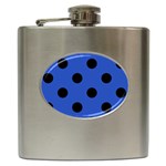 Polka Dots - Black on Cerulean Blue Hip Flask (6 oz)