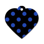 Polka Dots - Cerulean Blue on Black Dog Tag Heart (One Side)