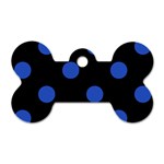 Polka Dots - Cerulean Blue on Black Dog Tag Bone (One Side)