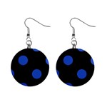 Polka Dots - Cerulean Blue on Black 1  Button Earrings