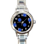 Polka Dots - Cerulean Blue on Black Round Italian Charm Watch