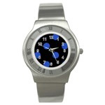 Polka Dots - Cerulean Blue on Black Stainless Steel Watch