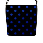 Polka Dots - Cerulean Blue on Black Flap Closure Messenger Bag (L)