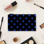 Polka Dots - Cerulean Blue on Black Cosmetic Bag (S)