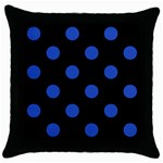 Polka Dots - Cerulean Blue on Black Throw Pillow Case (Black)