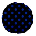 Polka Dots - Cerulean Blue on Black Large 18  Premium Round Cushion