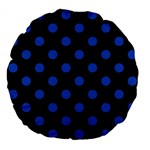 Polka Dots - Cerulean Blue on Black Large 18  Premium Flano Round Cushion