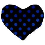 Polka Dots - Cerulean Blue on Black Large 19  Premium Heart Shape Cushion