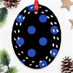 Polka Dots - Cerulean Blue on Black Oval Filigree Ornament (Two Sides)