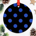 Polka Dots - Cerulean Blue on Black Ornament (Round)