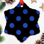 Polka Dots - Cerulean Blue on Black Snowflake Ornament (Two Sides)